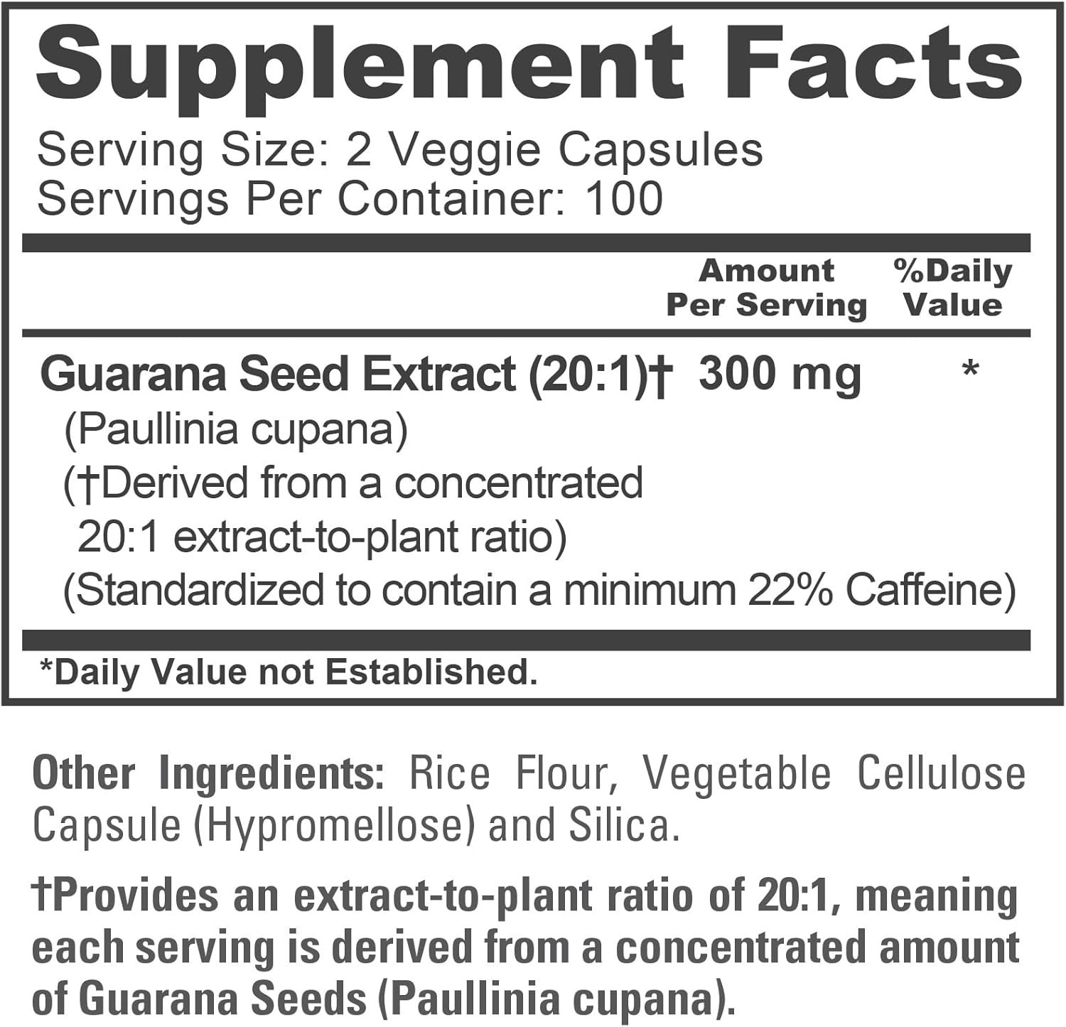NusaPure Guarana Capsules 300mg 200 Veg Capsules Non-GMO Vegan