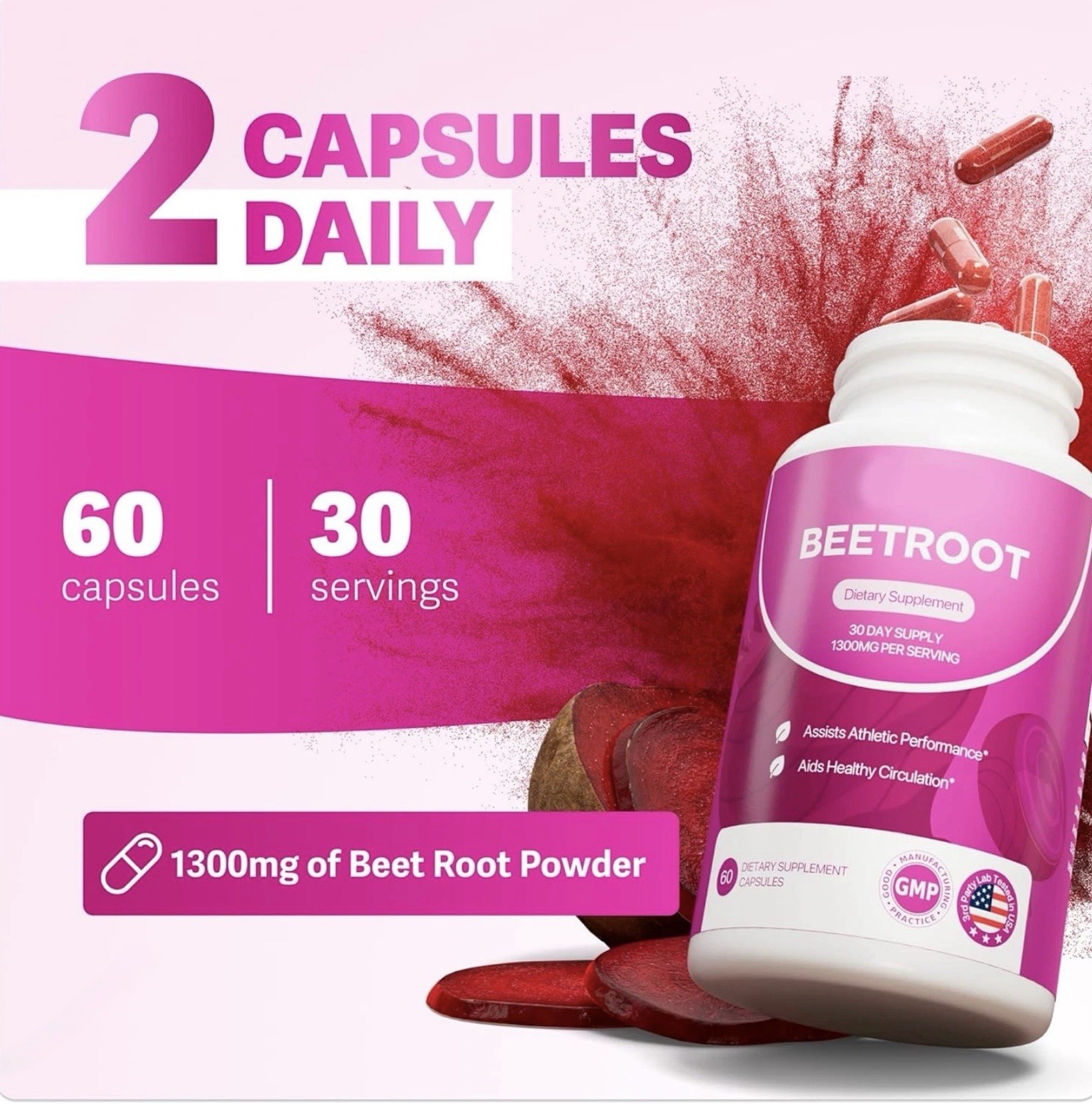 Rosabella Organic Beetroot 1300mg 60ct – Circulation & Vitality