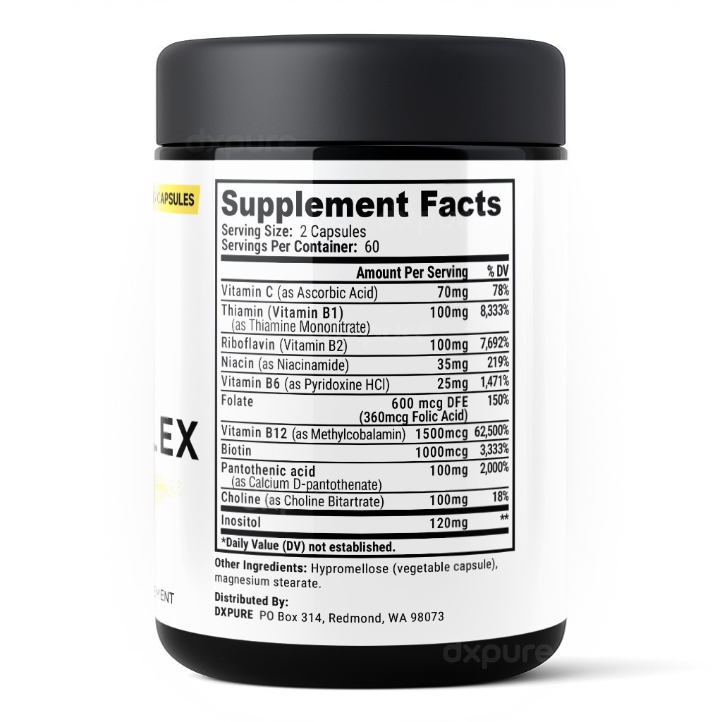 Vitamin B Complex with Biotin B1 B2 B6 B12 – 120 Capsules – Gluten Free Non-GMO