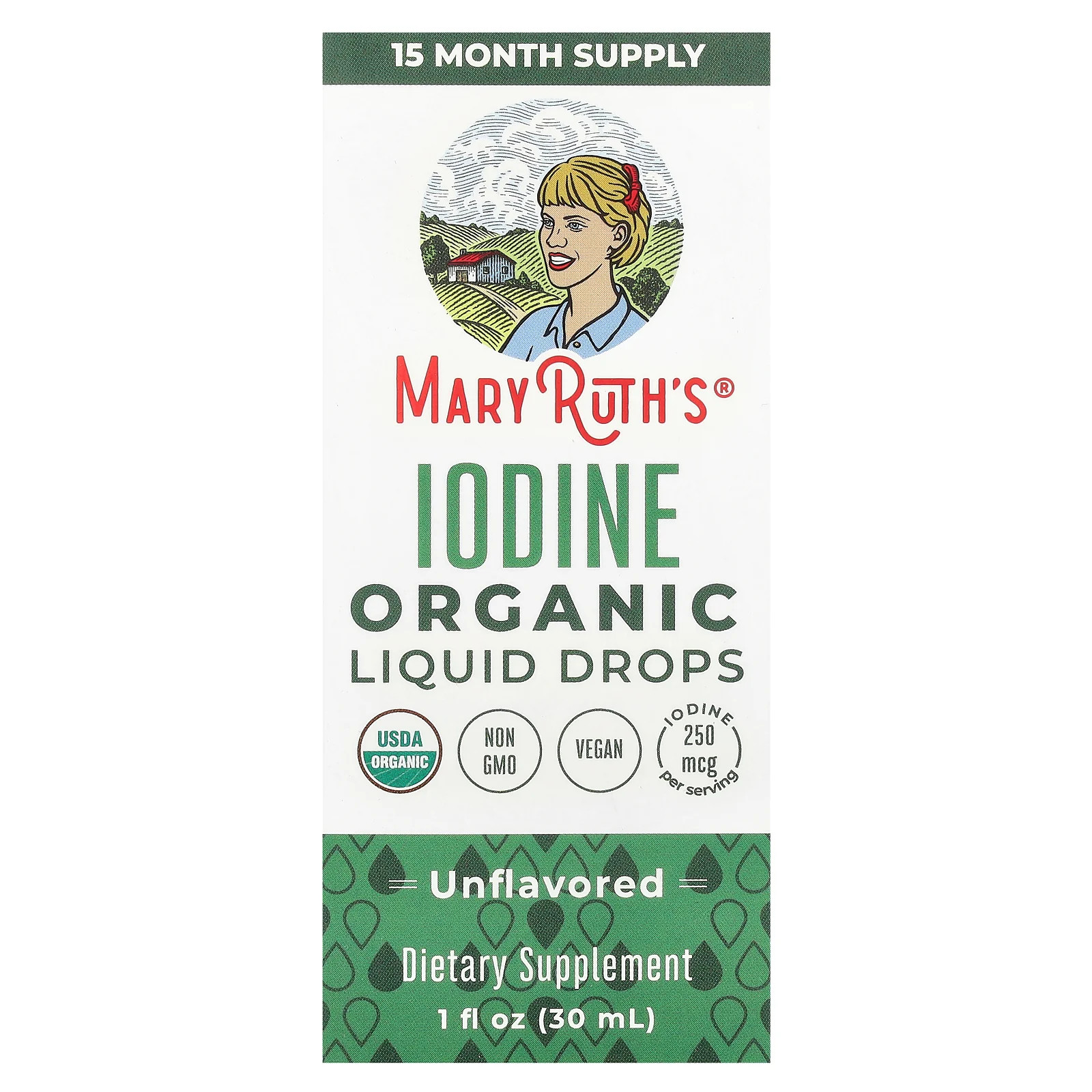 2 X MaryRuth’s, Organic Iodine Liquid Drops, Unflavored, 250 mcg, 1 fl oz (30 m