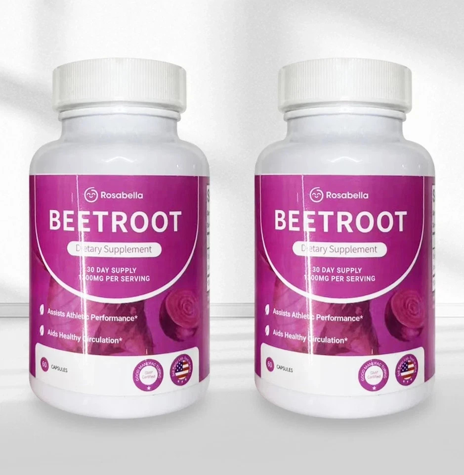 3 Pack of Rosabella Organic Beetroot Capsules (1300mg) for Blood Flow & Heart He