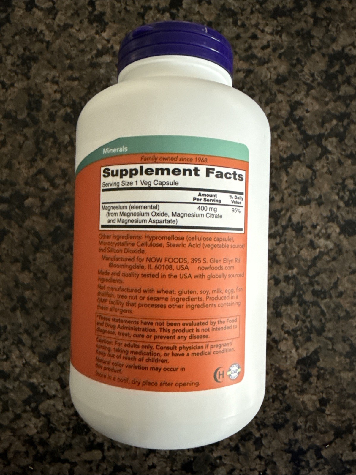 NOW Foods Magnesium Caps 400mg 360 Veg Capsules Factory Sealed Best By 11/2030