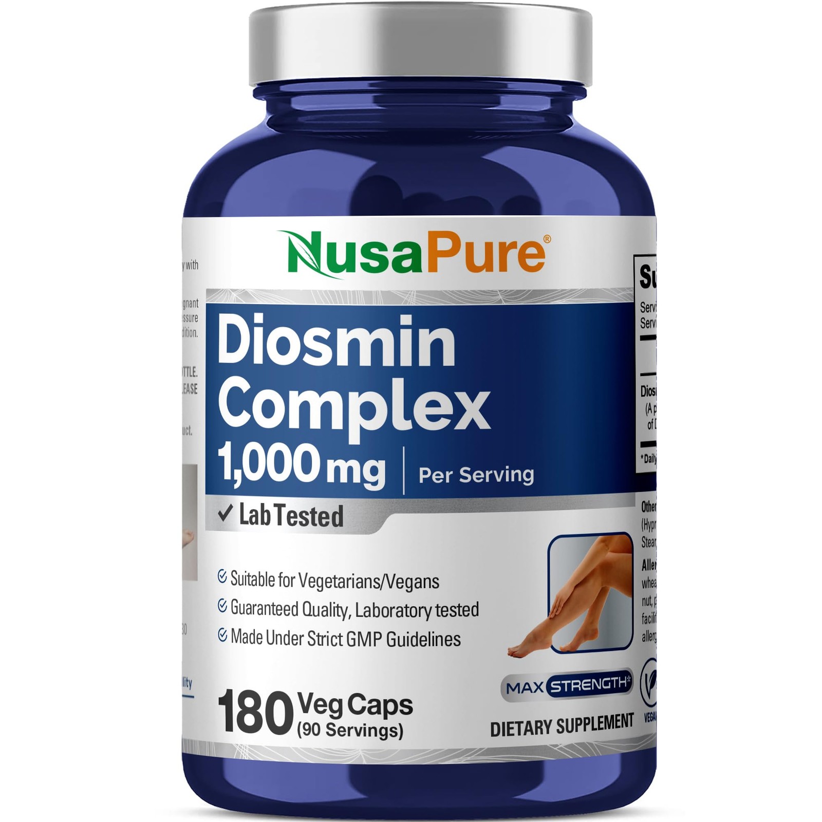 NusaPure Diosmin Complex 1,000mg per Serving 180 Veggie 180 Count (Pack of 1)
