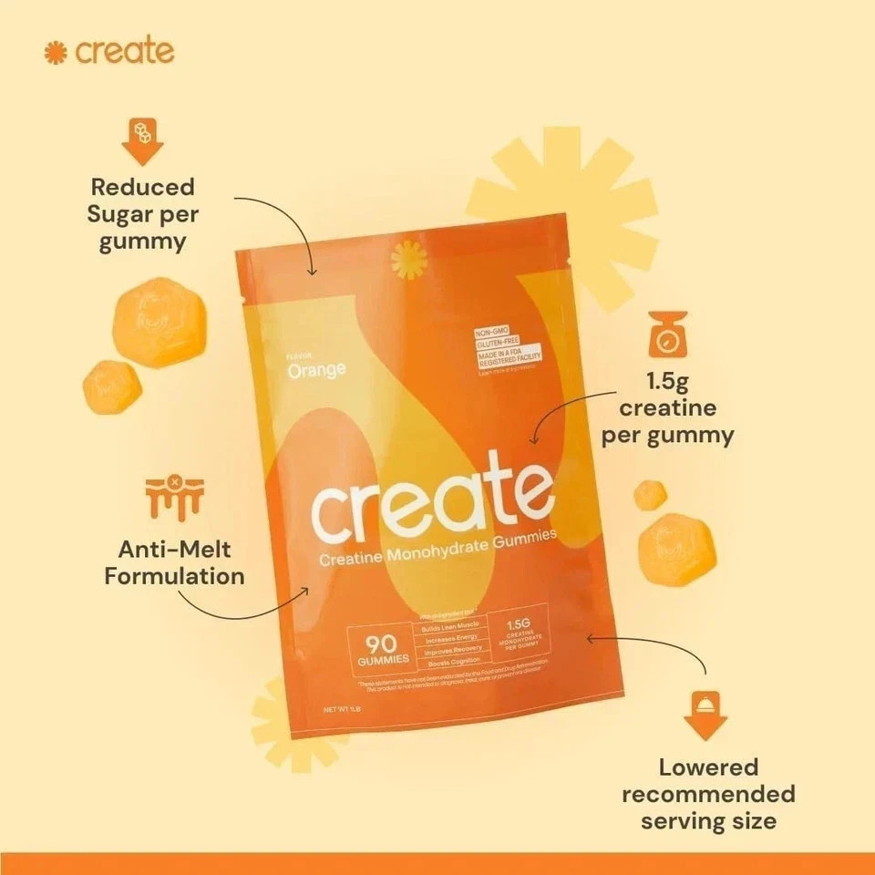 Create Creatine Monohydrate Gummies – Orange – 90 Count – NEW & SEALED