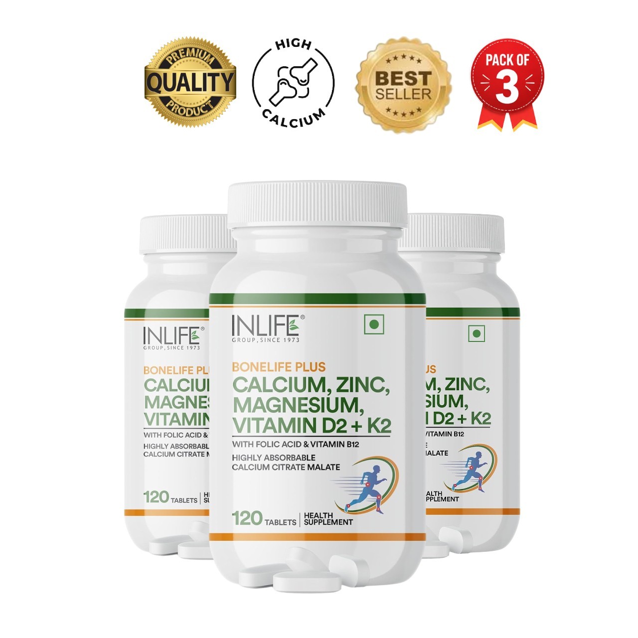IN.LIFE Calcium Magnesium Zinc D3 K2 B12 360 Tablets