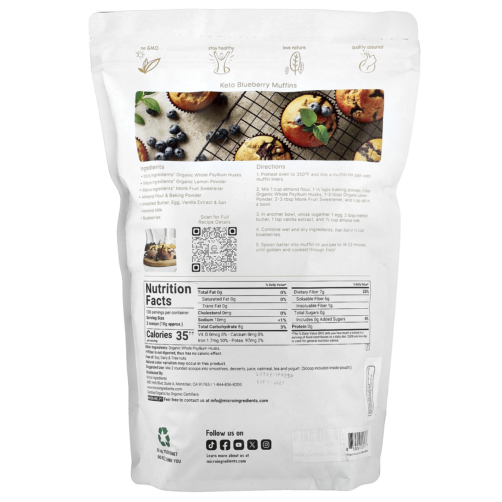 Organic Whole Psyllium Husks, 3 lb (1,360 g)