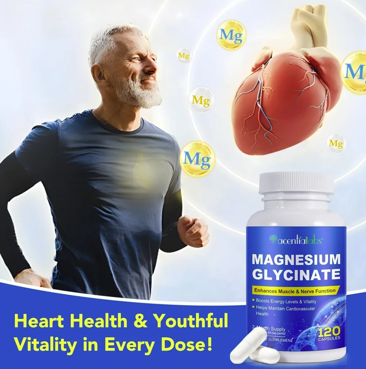 Magnesium Glycinate 120 Capsules 1040mg High Absorption for Sleep Stress Muscle