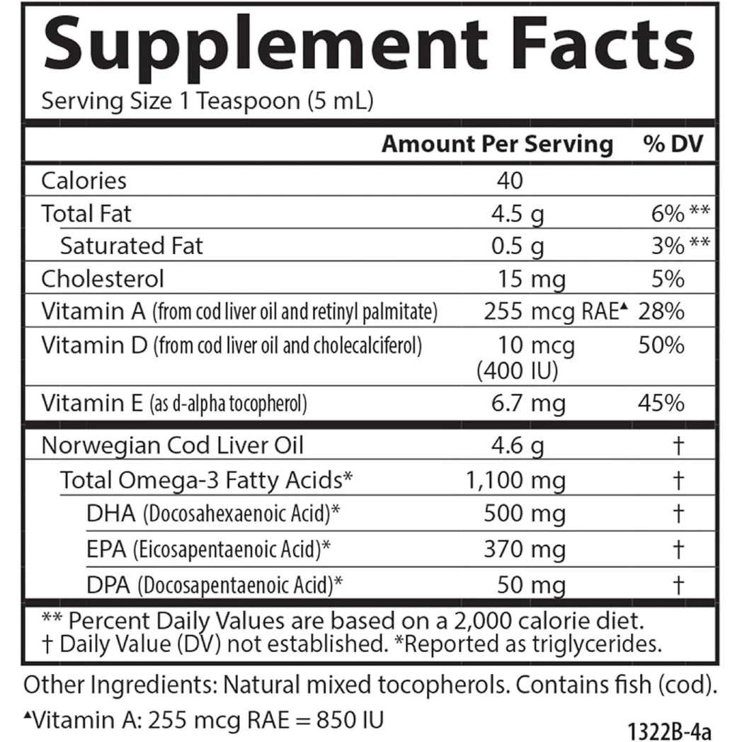 Carlson Cod Liver Oil 1100 mg Omega-3 Norwegian Arctic Cod Unflavored 16.9 Fl Oz