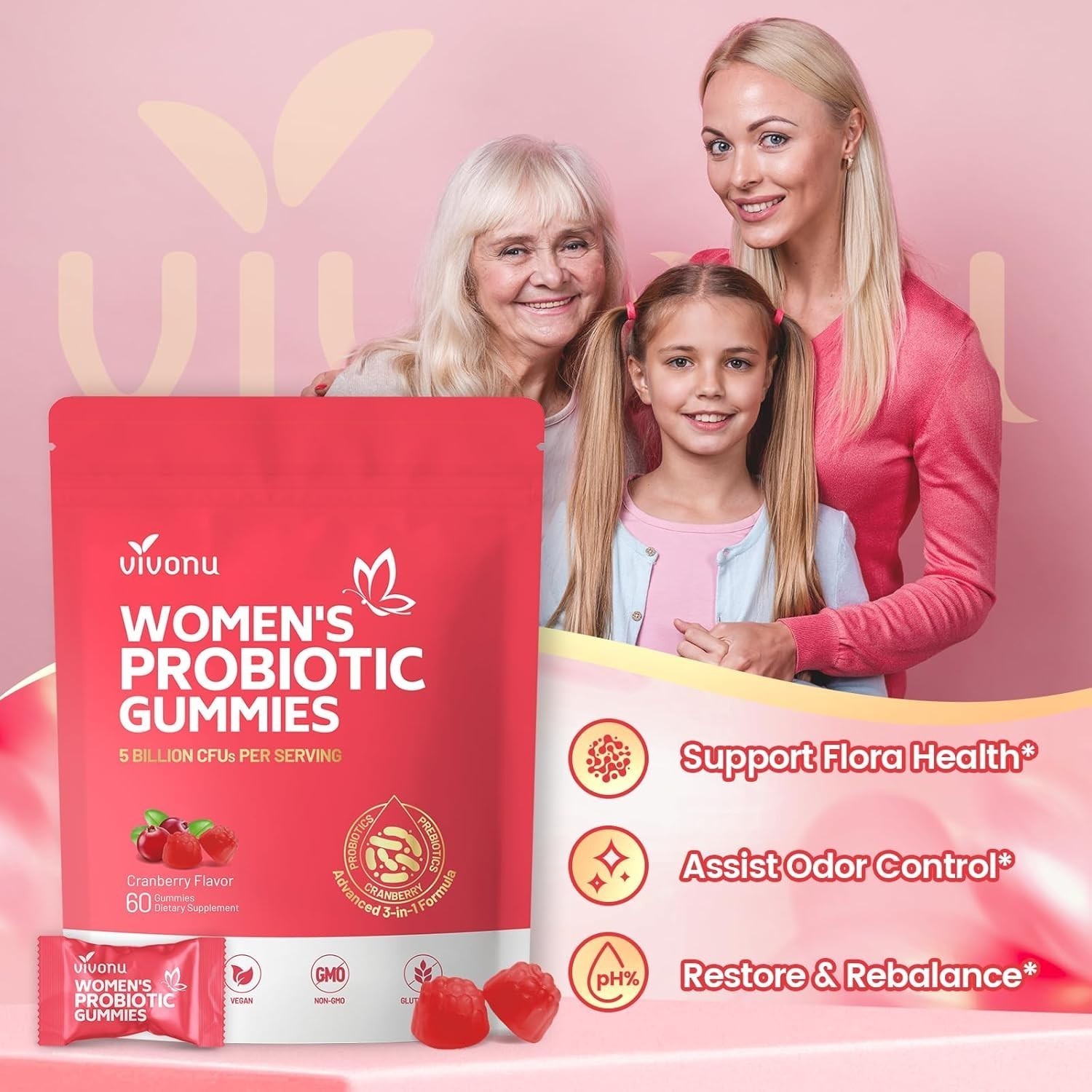 Probiotics Balance Feminine Women, pH Gummies 60pcs/1bag++ Vaginal for