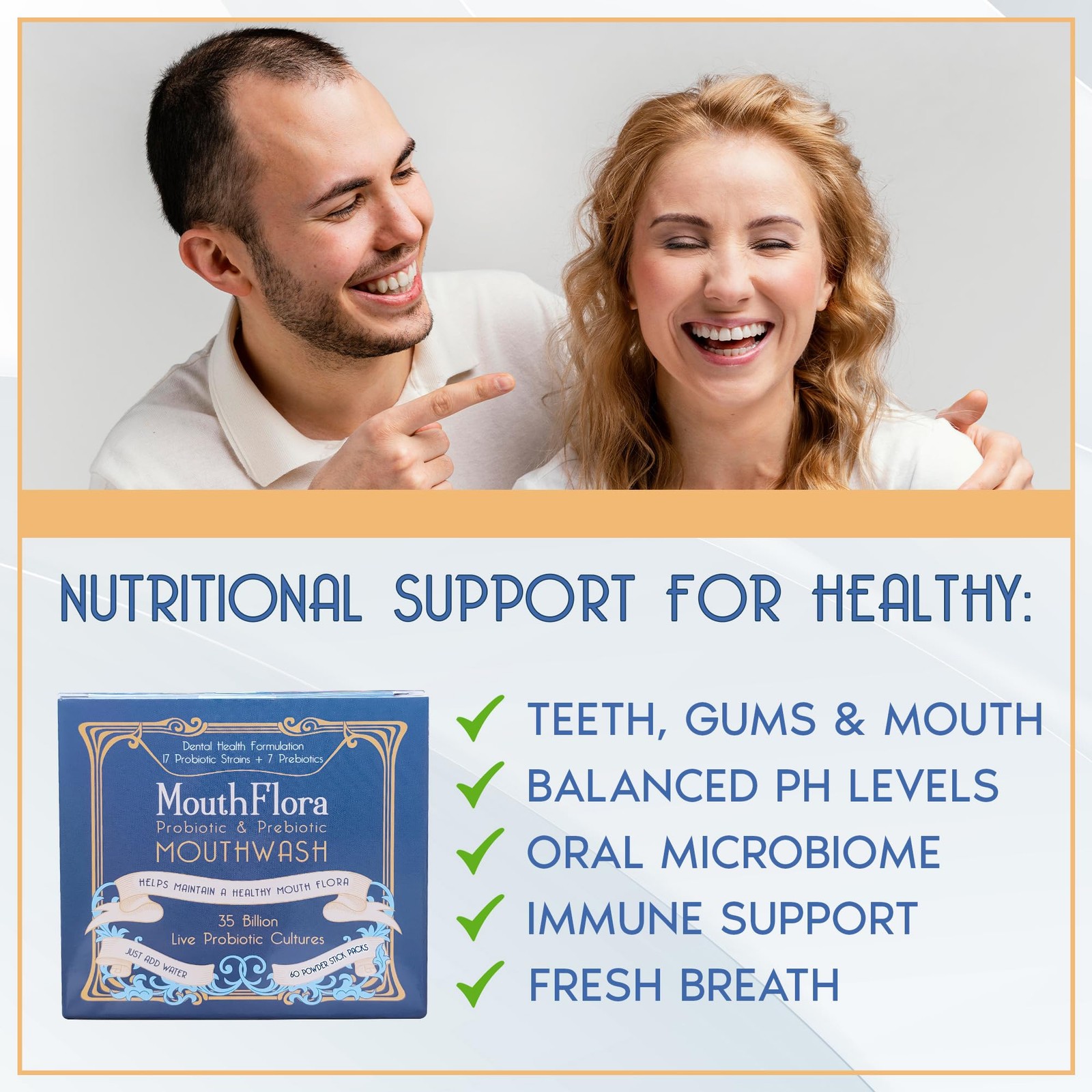 Probiotic & Prebiotic Mouthwash for Adults | Pack of 60 (2000mg/pc), White