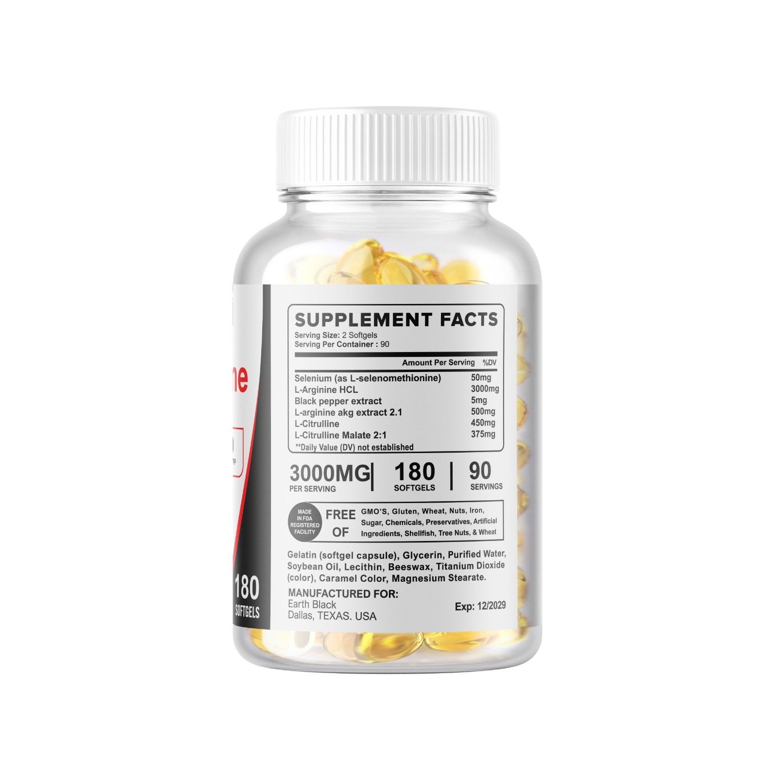 L-Arginine L-Citrulline Nitric Oxide Booster 3000mg, 180 Softgels, 90 Servings