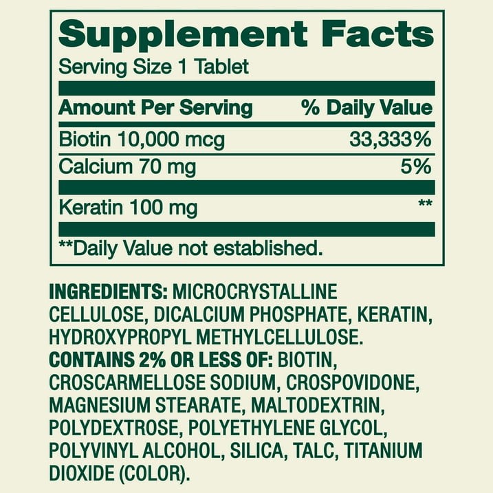 Spring Valley Biotin 10000mcg Keratin Hair Skin Nails Tablets 60 Count