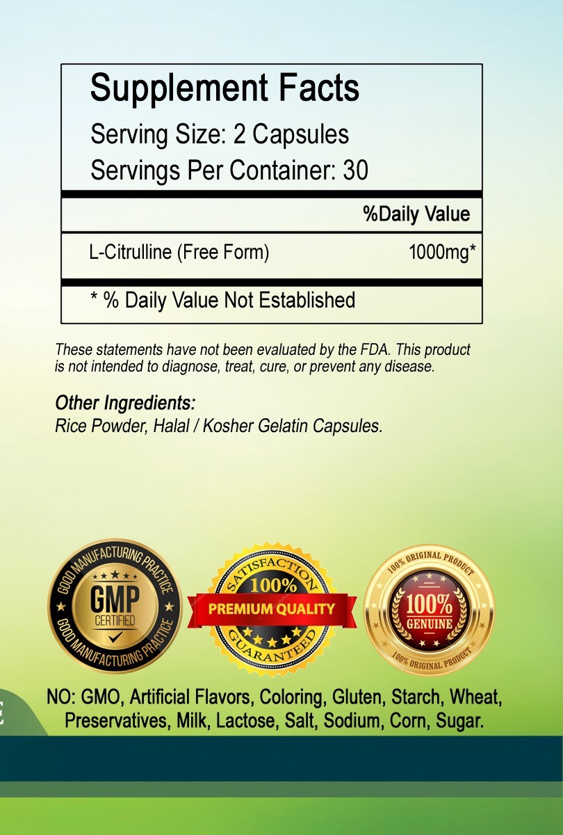 L-Citrulline Amino Acid Capsules 1000mg Per Serving – Ship from USA