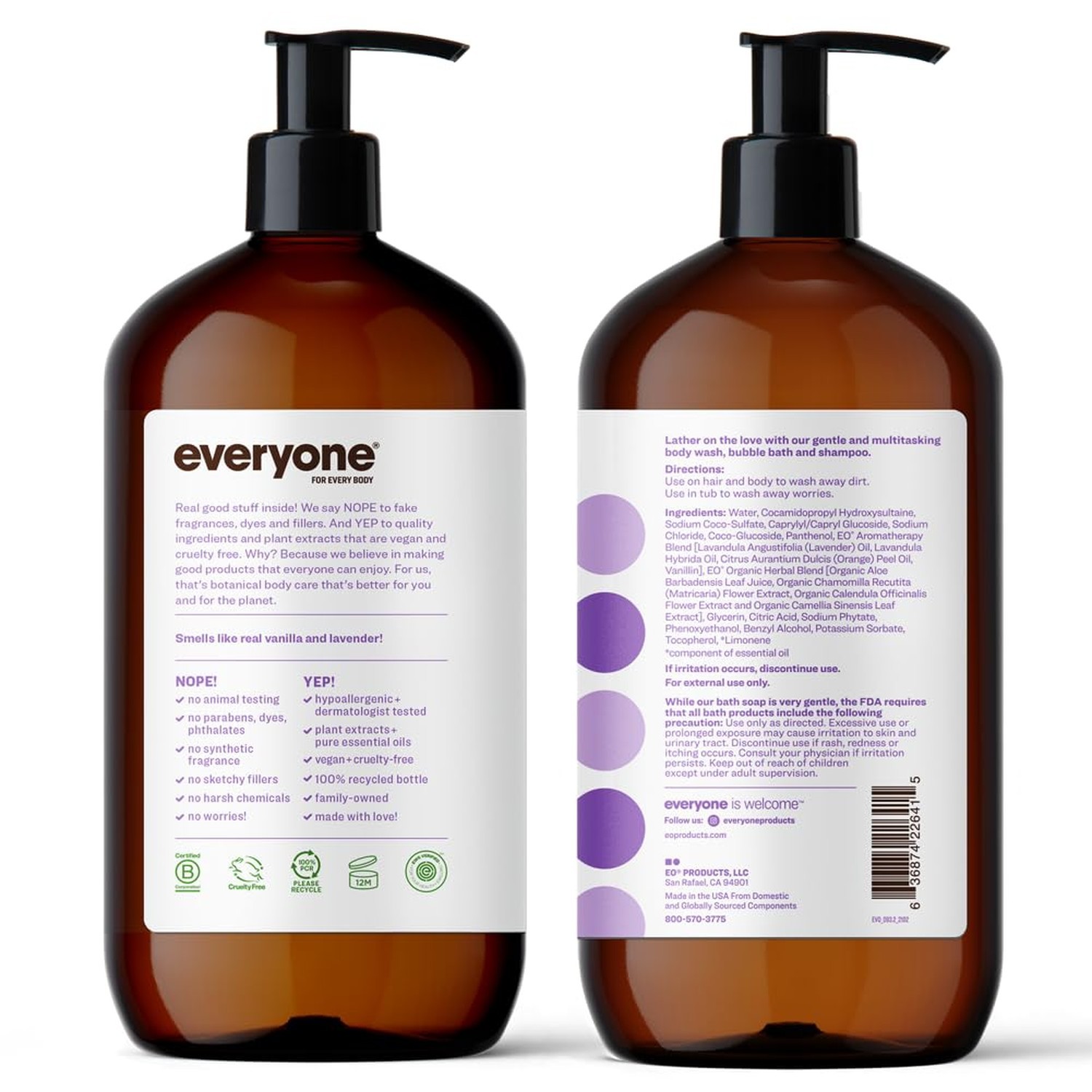 EO, Soap 3 In 1 Vanilla Lavender, 32 Fl Oz Vanilla,Lavender
