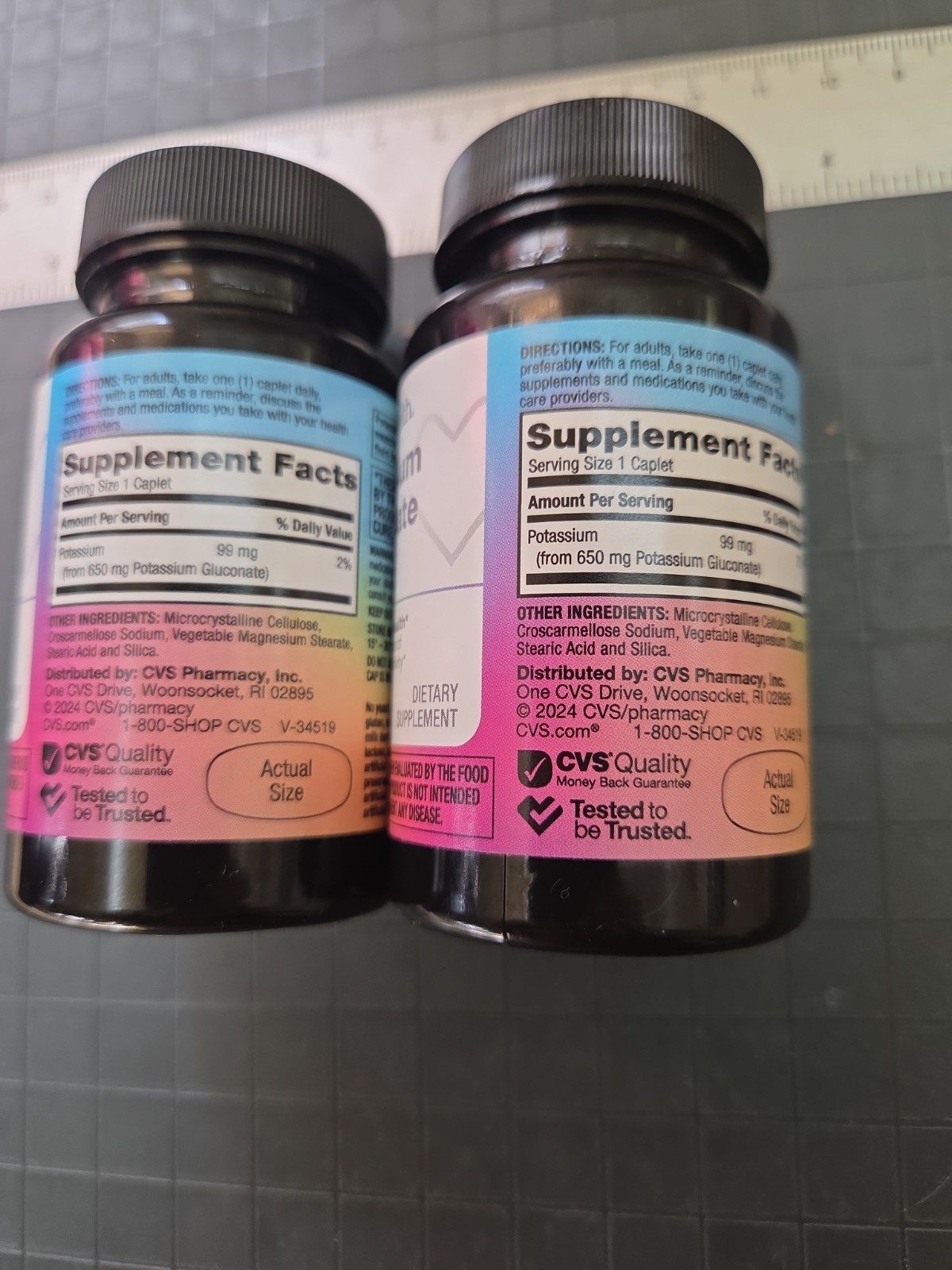 (2) CVS Potassium Gluconate 650mg 100 Caplets exp 1-27 Dietary Supplement