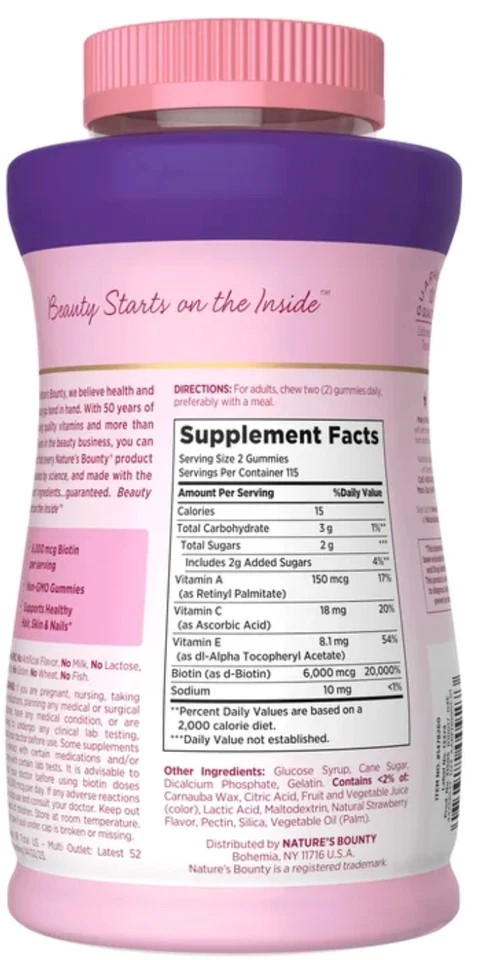 Hair Skin Nails Gummies 6000mcg Biotin 230 Count Natures Bounty