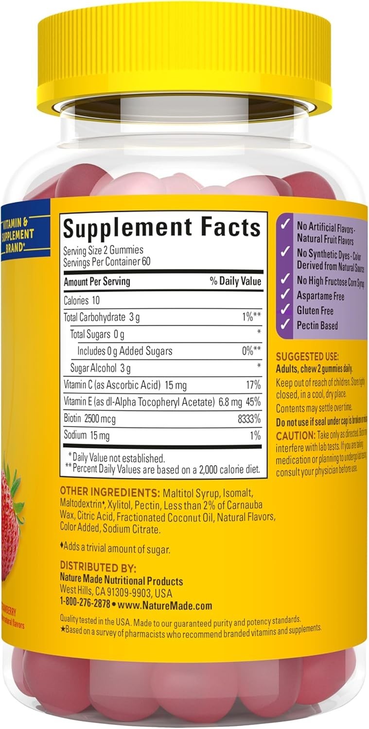 Delicious Strawberry Biotin Gummies – 2500 mcg for Hair, Skin & Nails, 120 Count