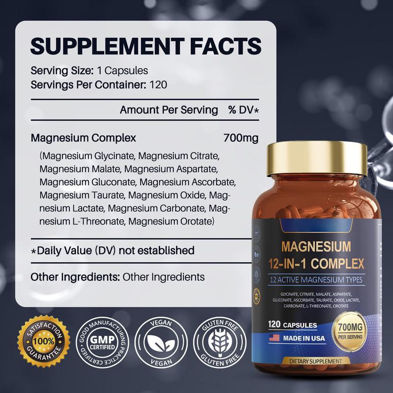 1-3 PACK Magnesium Complex 700mg 12 in 1 Magnesium Supplement with 120 counts-+