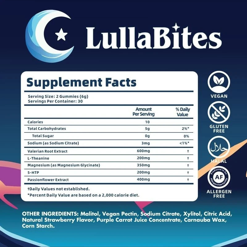 LullaBites Natural Sleep Gummy Vitamins – 30 Servings -Sweet Strawberry Stars