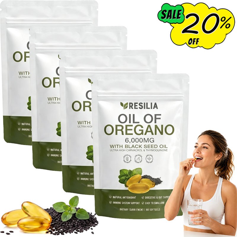 4 Pack Resilia Oil of Oregano 6000mg with Black Seed Oil Softgels – 240 Softgels