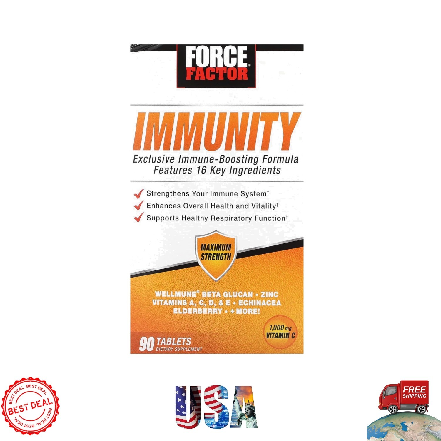 Immune Support Booster – 1000mg Vitamin C, Elderberry & Zinc, 90 Tablets