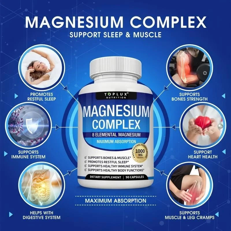 Magnesium Complex Supplement 1000mg 8 Types Magnesium Blend, 90 Capsules