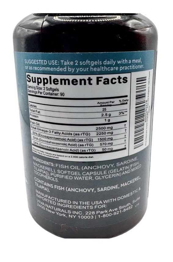 Vivanaturals Omega 3 Fish Oil Supplement 2500 mg Fish Oil 180 Softgels | Unisex