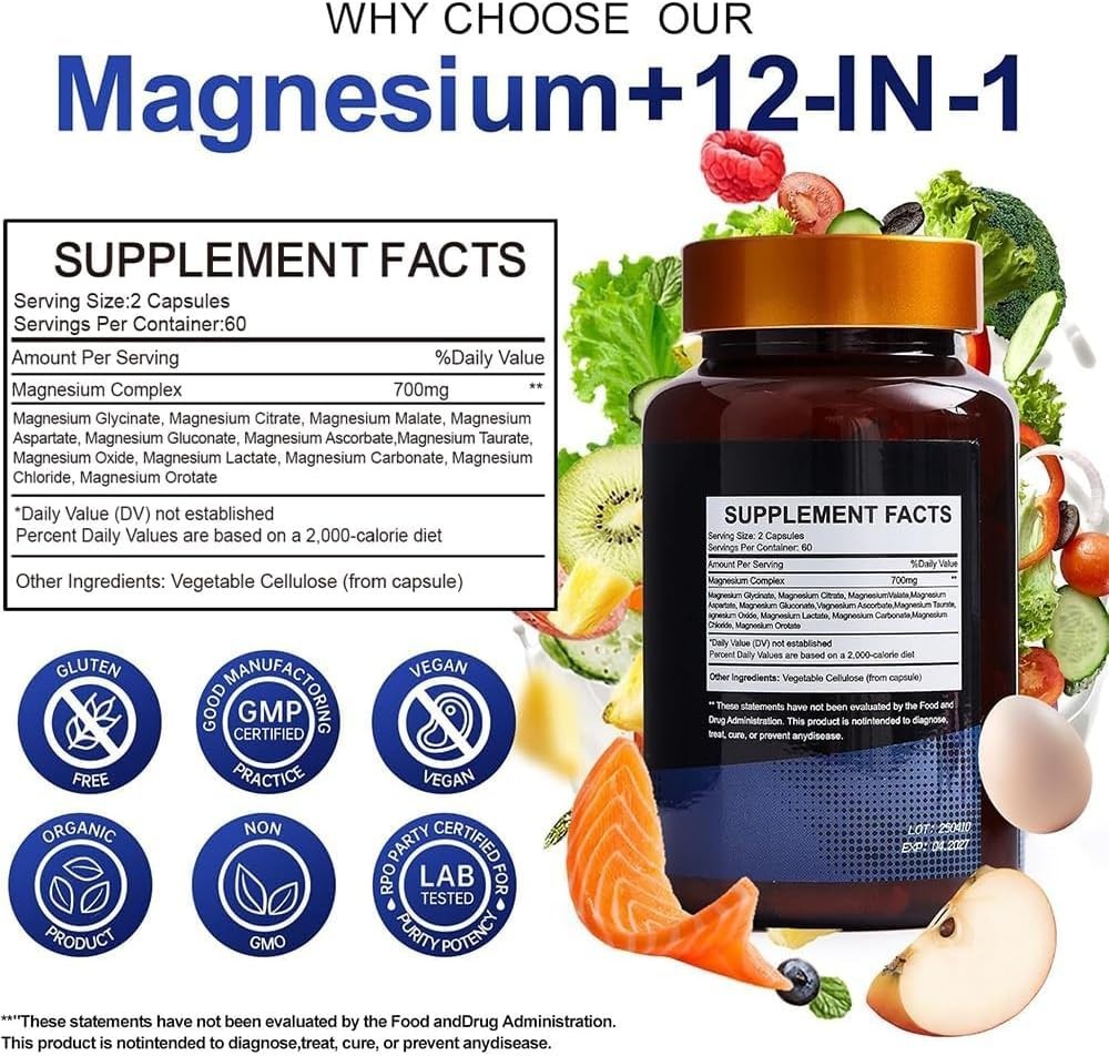 Puravita Magnesium Complex 700Mg 12 in 1 Magnesium Supplement with Glycinate, Ci