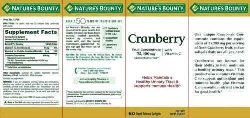 Natures Bounty Cranberry Fruit Concentrate with Vitamin C Softgels 25200mg 60 ct