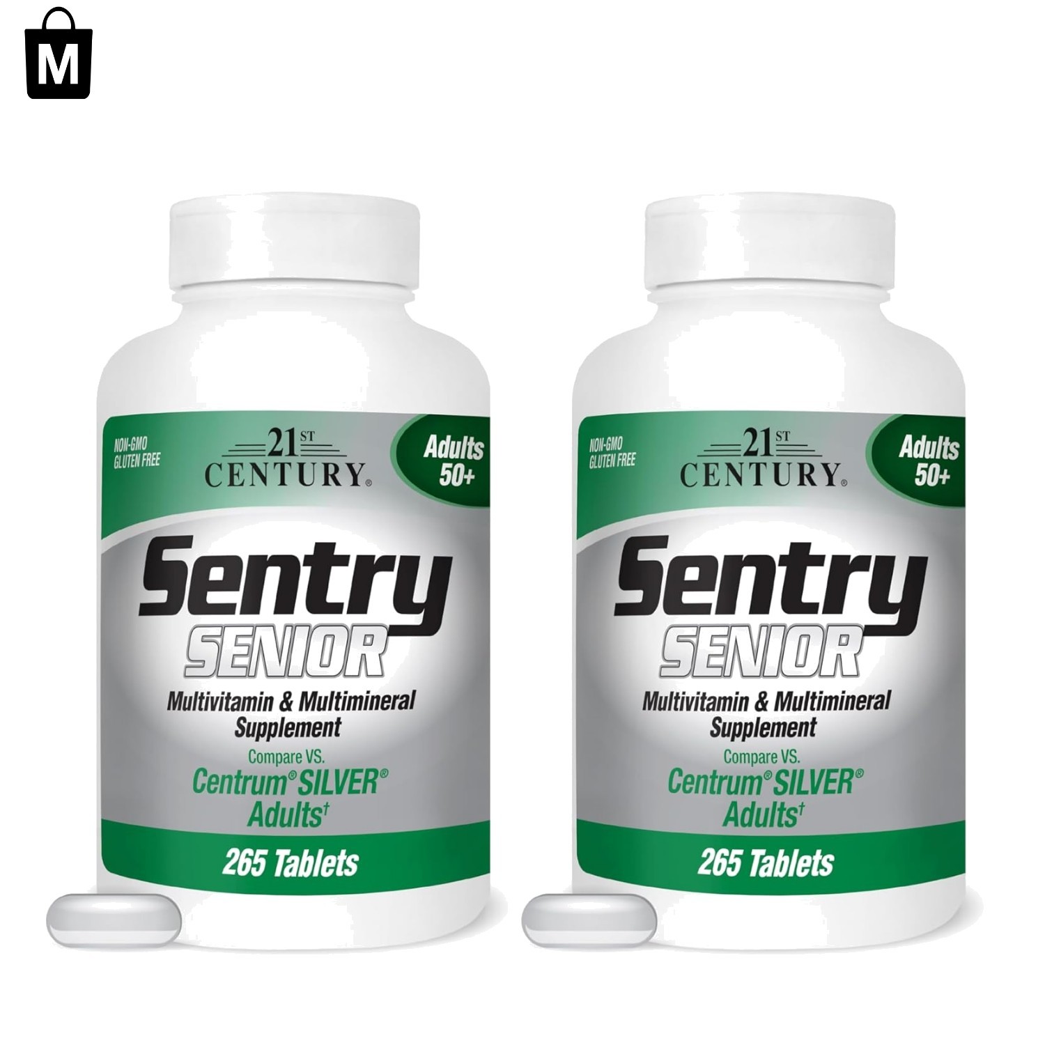 Economy Pack of 2 Sentry Senior Tablets, Gluten-Free Daily Vitamins for 9