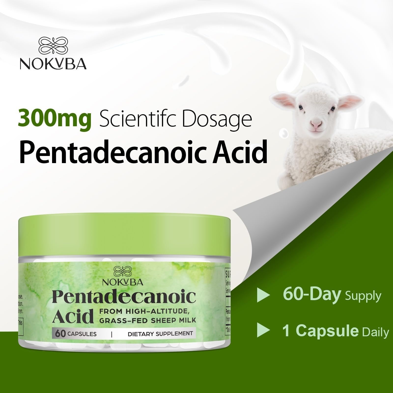 Nokuba Pentadecanoic Acid C15:0 Supplements 300mg High-Altitude Sheep Milk Sourc