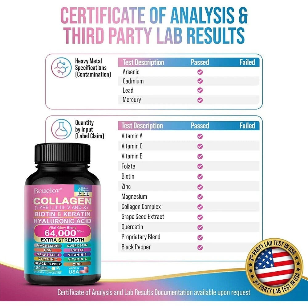 Zoyava 14 in 1 Multi Collagen Capsules, Biotin Keratin Hyaluronic Acid, 90 Capsu