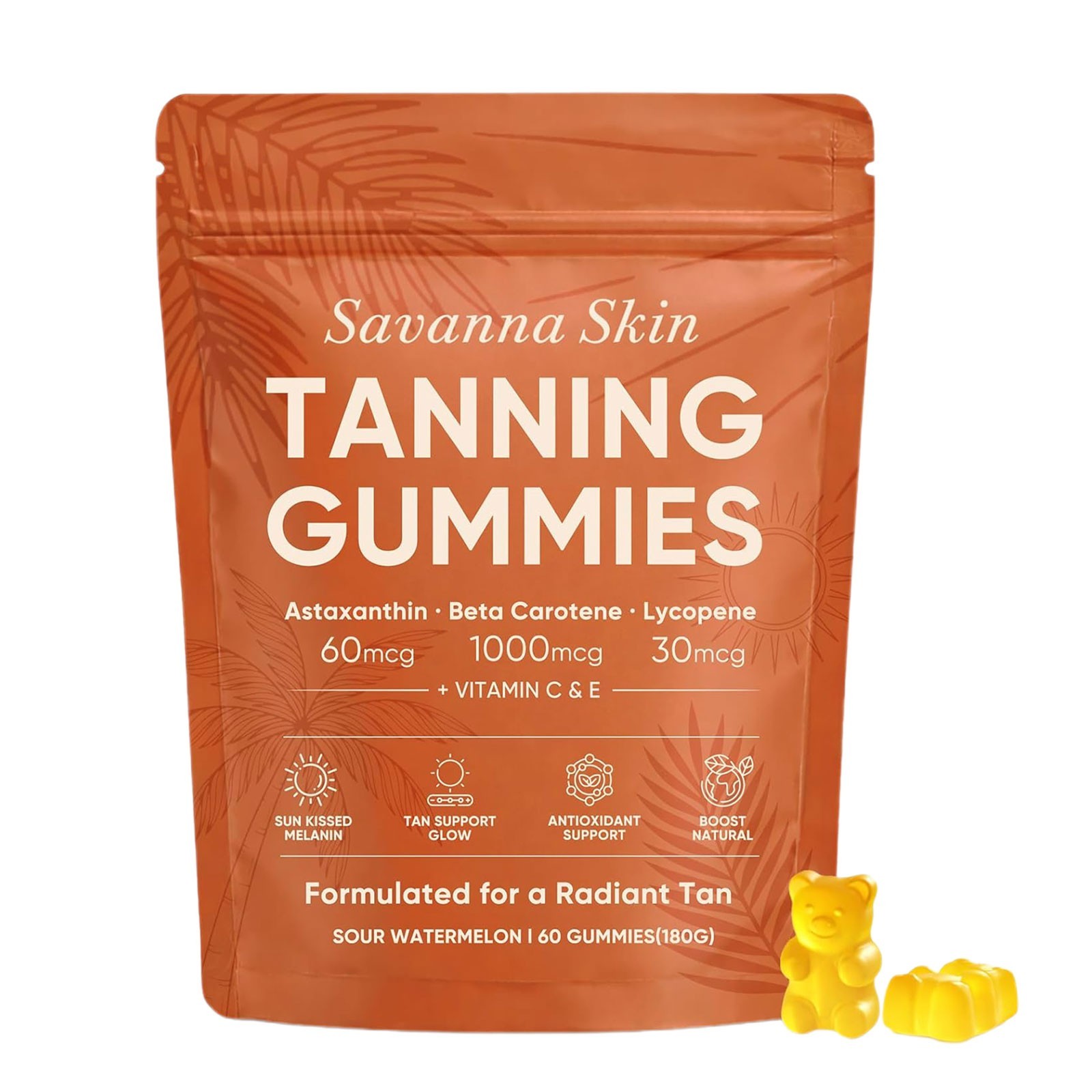 Savanna Skin Tanning with Gummies, Vitamin C & E, Astaxanthin, Beta Carotene