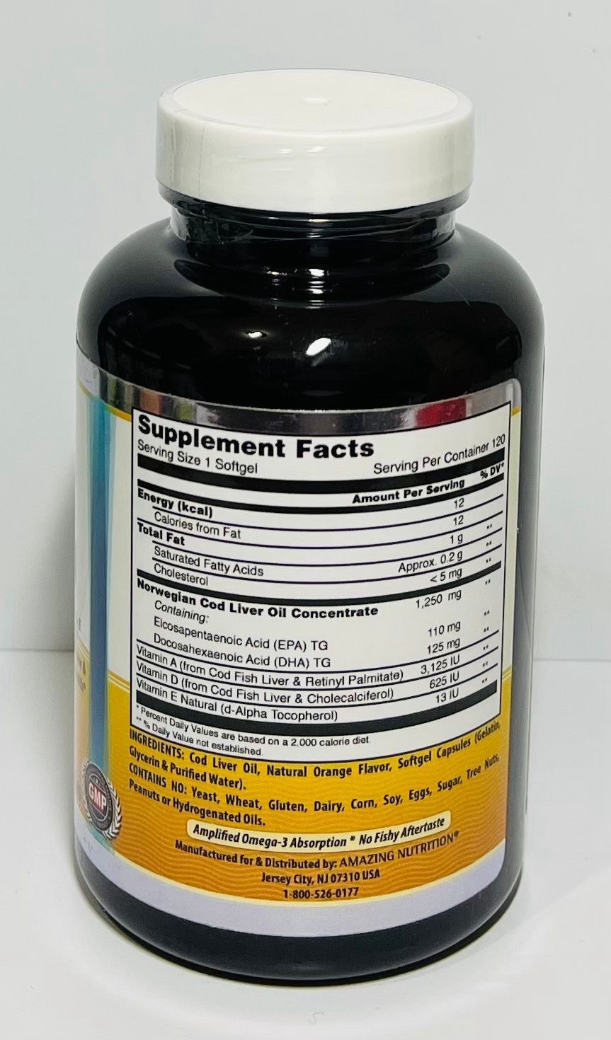 Norwegian Cod Liver Oil 1250 Mg Omega 3 EPA – DHA 120 Softgels Orange Flavor