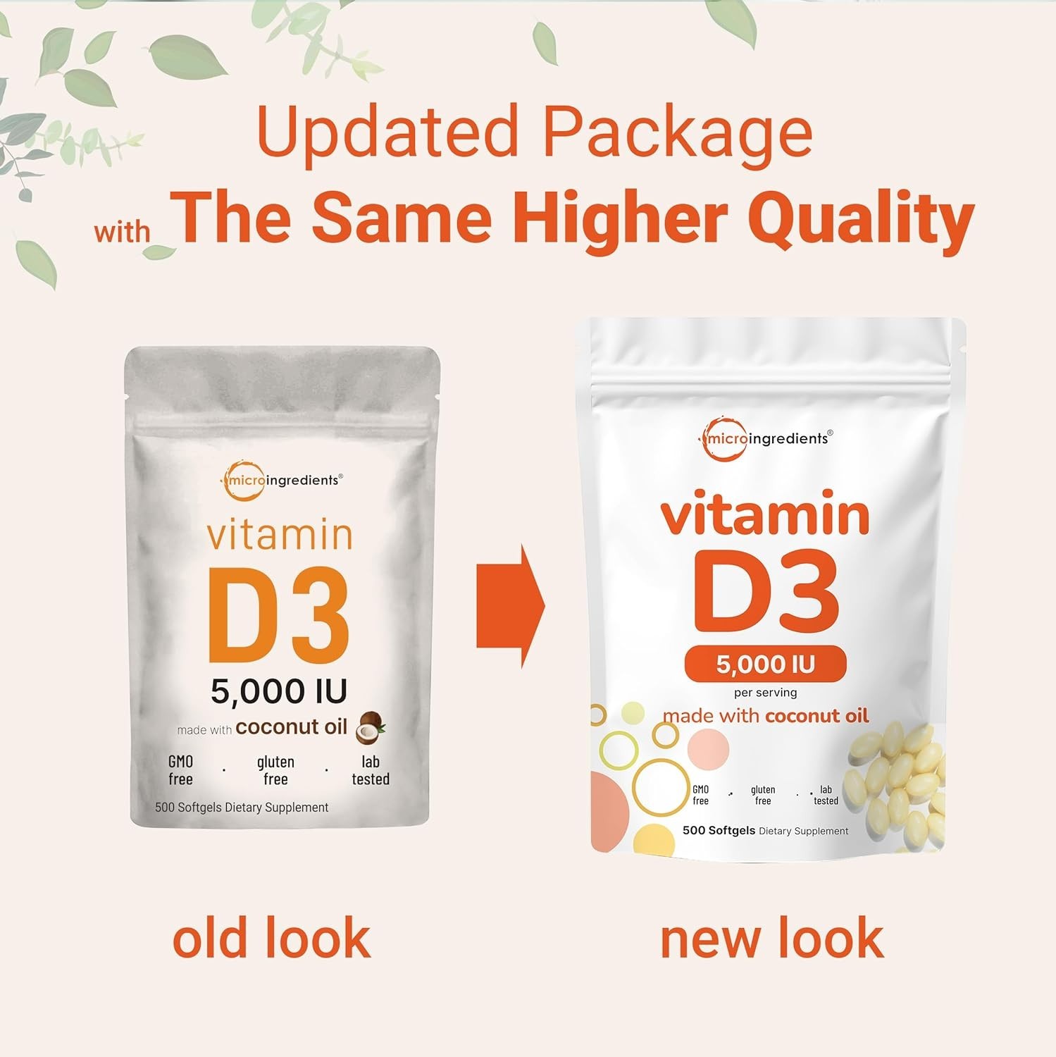 Micro Ingredients Vitamin D3 5,000 IU, 500 Softgels | Virgin Coconut Oil | Chole