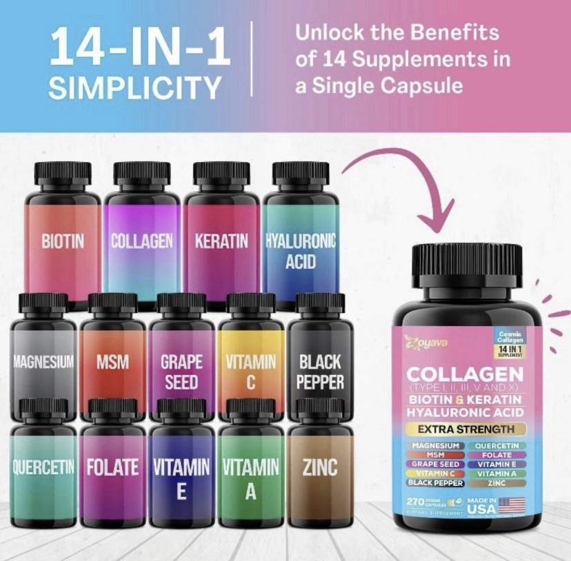 Collagen Zoyava Pills Peptides Types I, II, III, V & X – NEW ~ SHIPS FROM USA