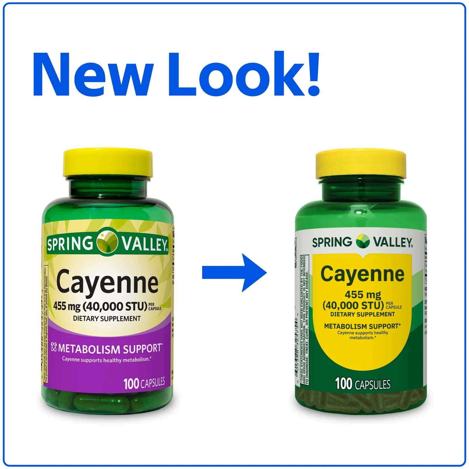 Spring Valley Cayenne Capsules 455 mg, 100 Ct Dietary Supplement for Metabolism
