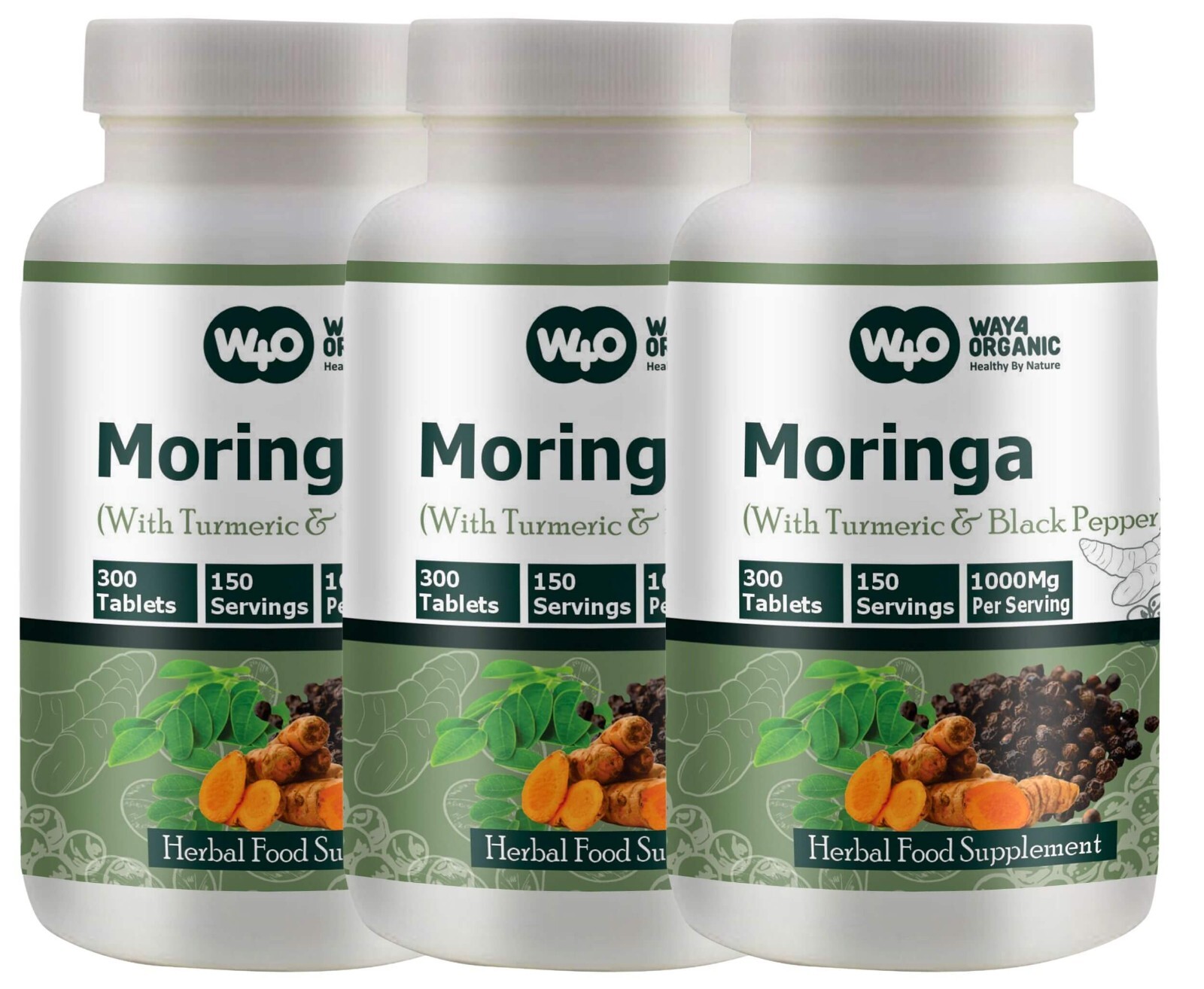 Moringa Tablets with Turmeric and Black Pepper, 300 Pills, 150 Serving