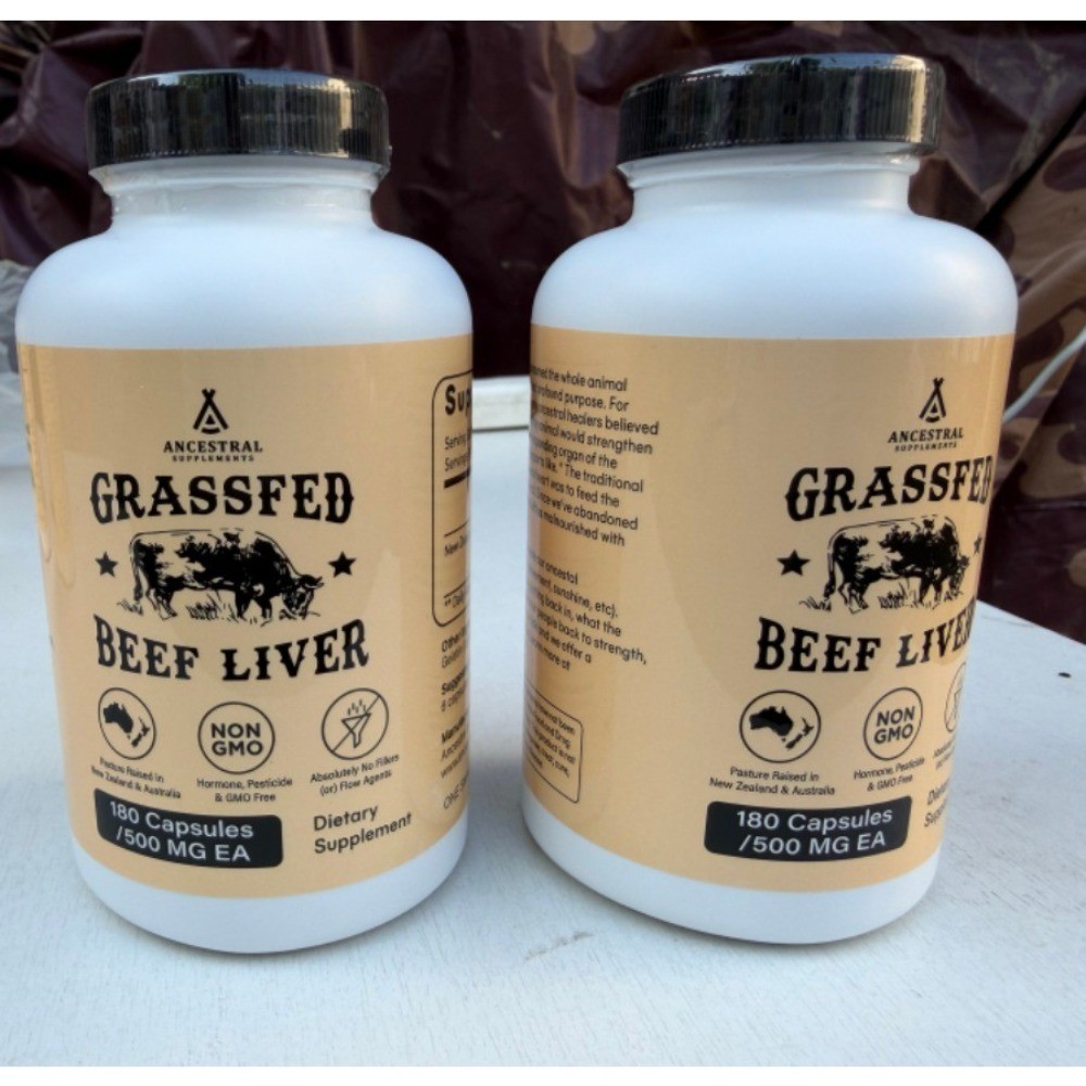 2 Bottles Ancestral Booster Grass-Fed Beef Liver Supplement, 180 Total Capsules