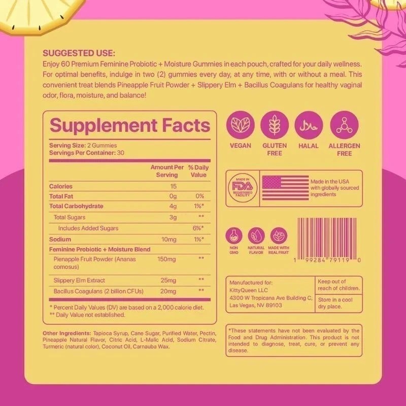Kitty Queen Slippery Kitty – Feminine Probiotic + Moisture Gummies NEW