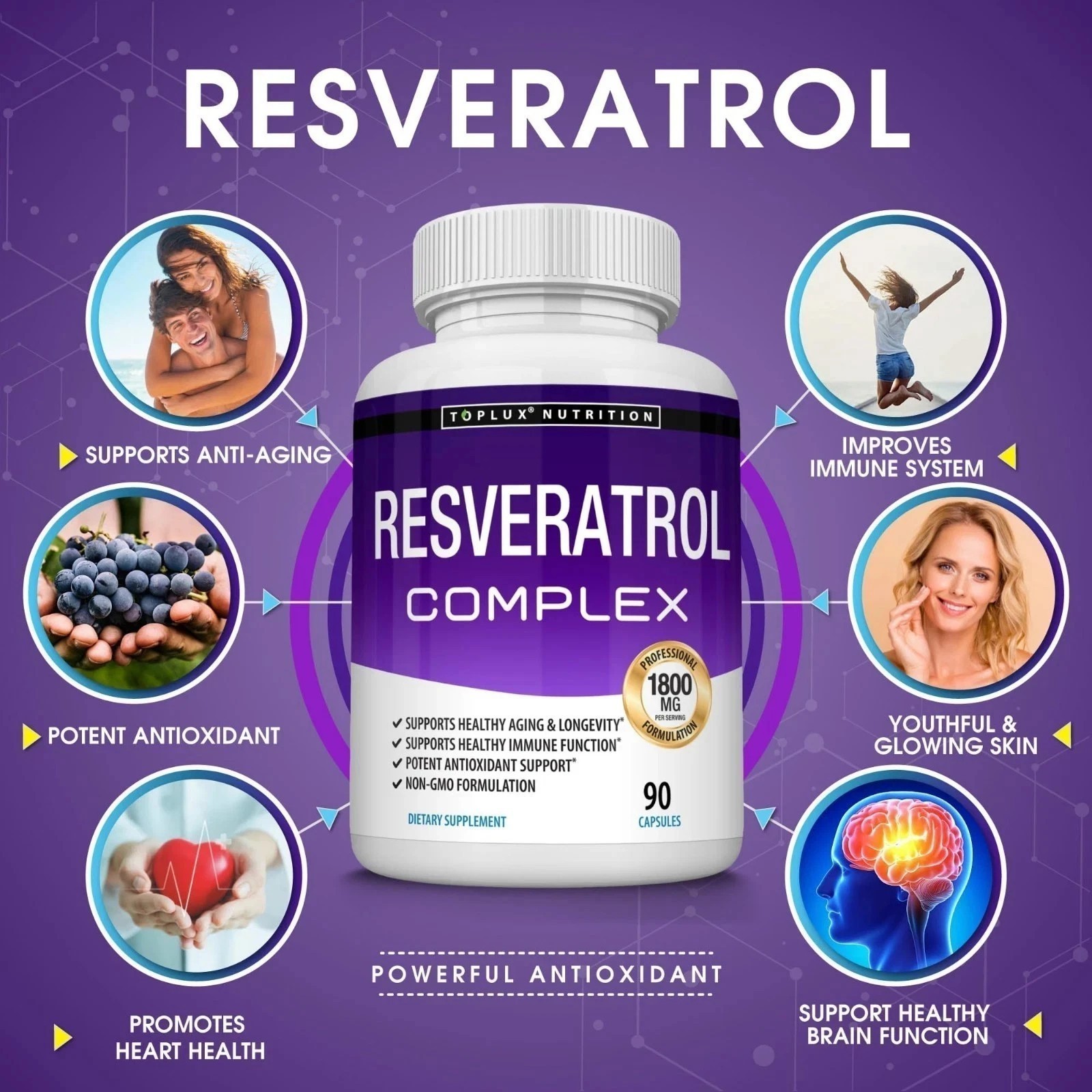 1800mg Resveratrol Supplement Antioxidant Complex – Highly Potent Natural Pills