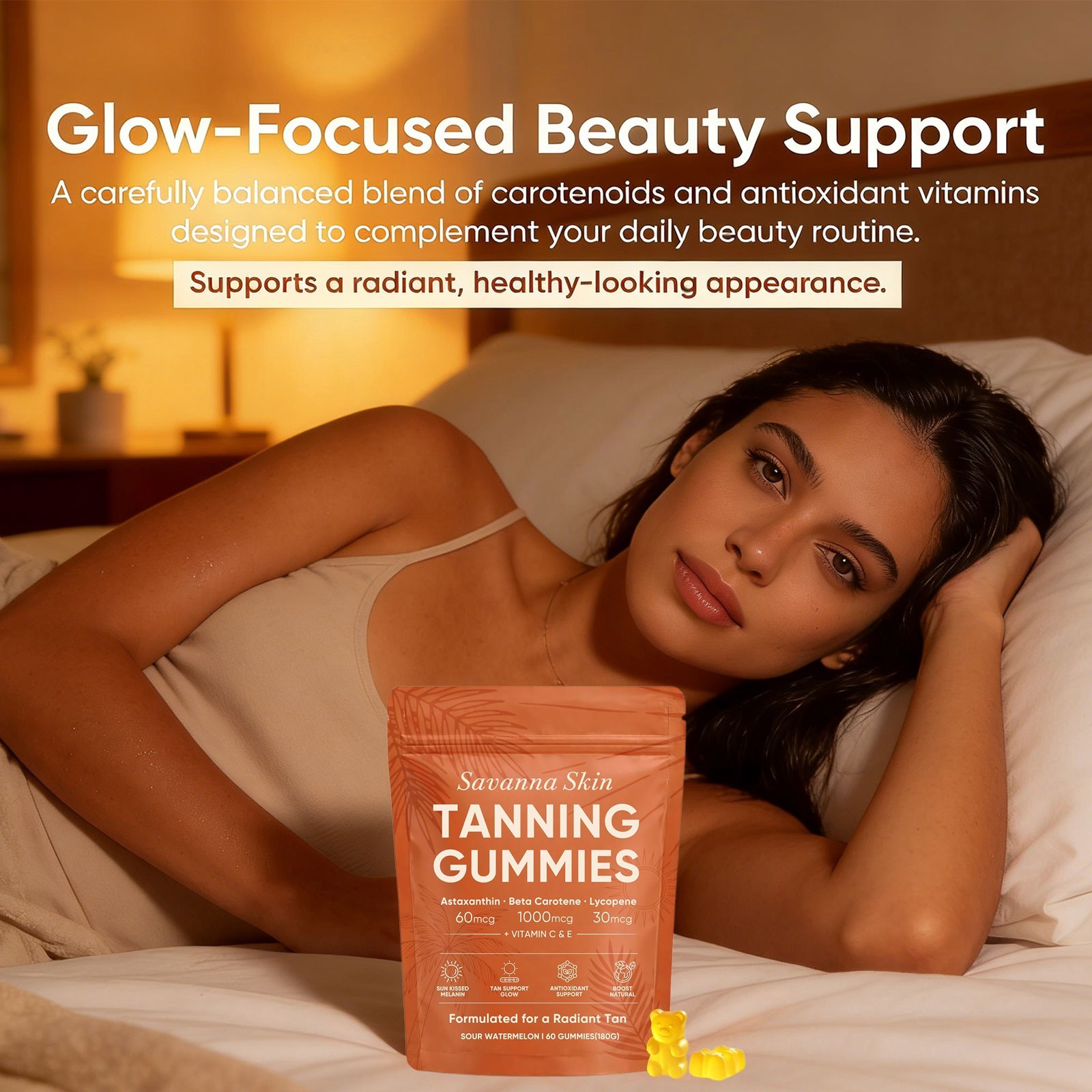 Savanna Skin Tanning with Gummies, Vitamin C & E, Astaxanthin, Beta Carotene