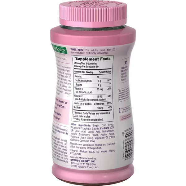 Nature’s Bounty Hair, Skin & Nails Gummies with Biotin – Strawberry – 120ct