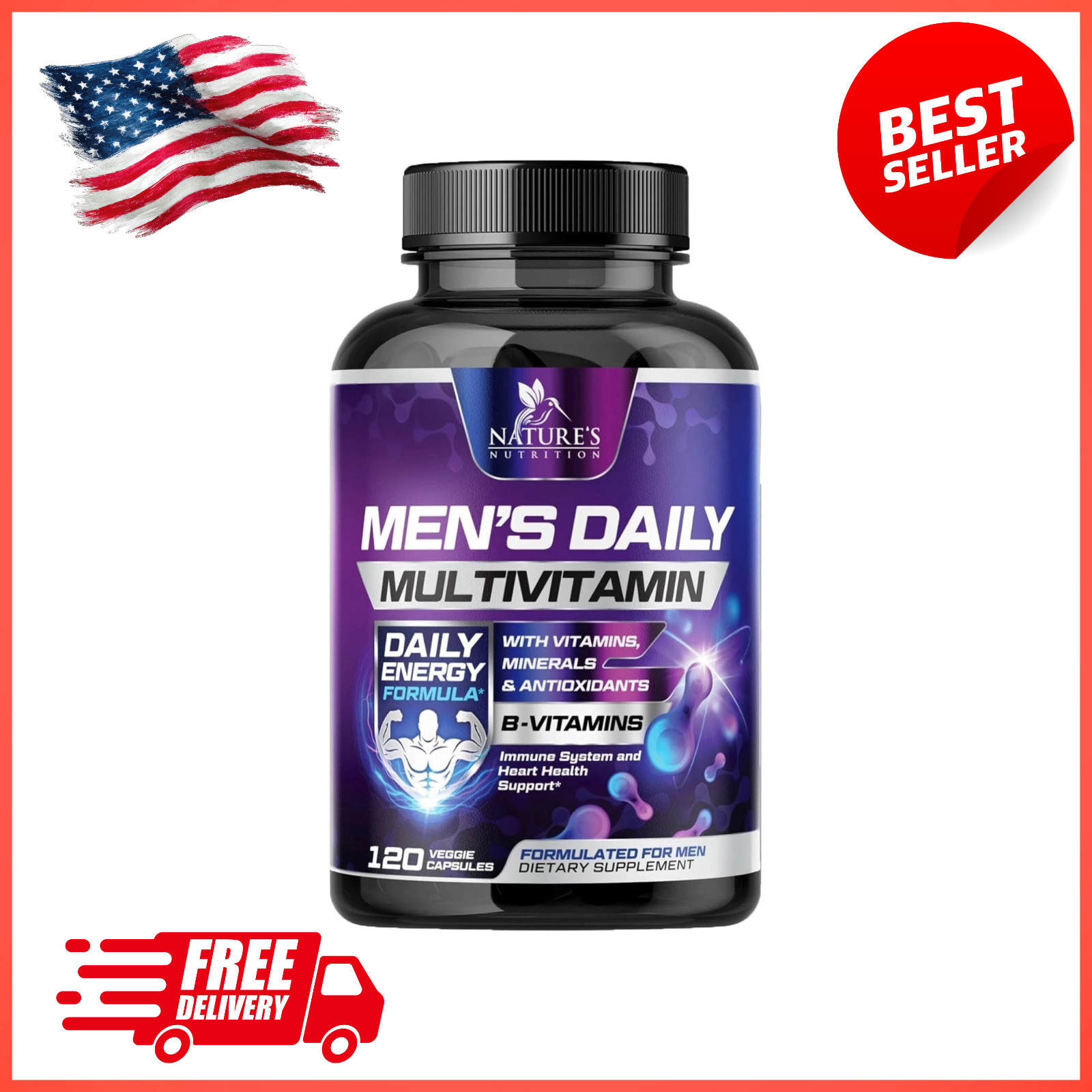 Multivitamin for Men Vitamin A, C, D, E, Zinc, Calcium, Multivitamins for Immune