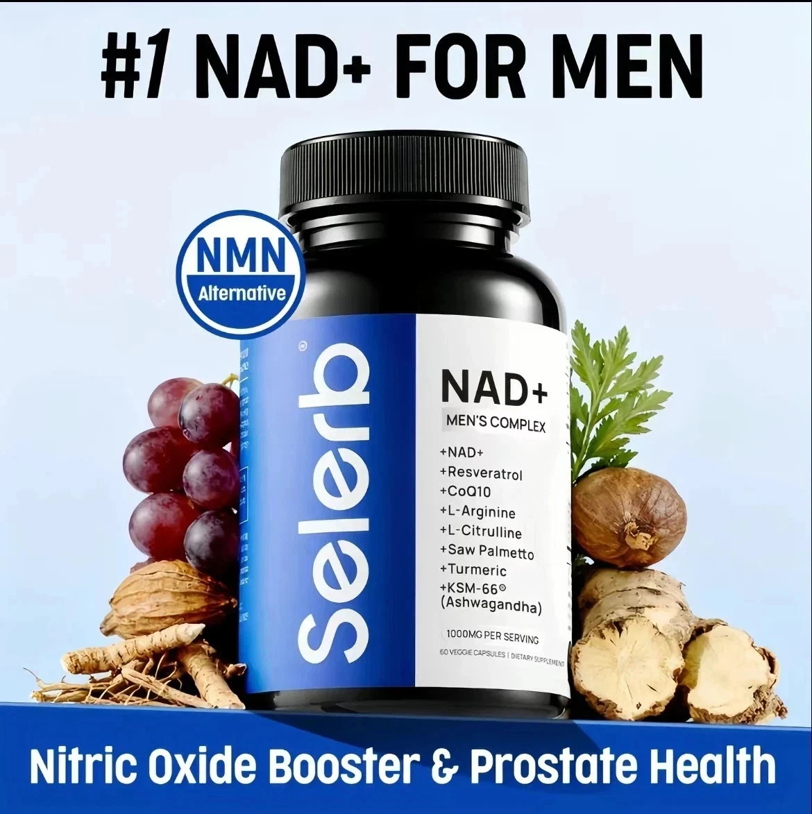 Selerb NAD+ Supplement for Men- Circulation & Prostate Support- 60 Capsules Edib
