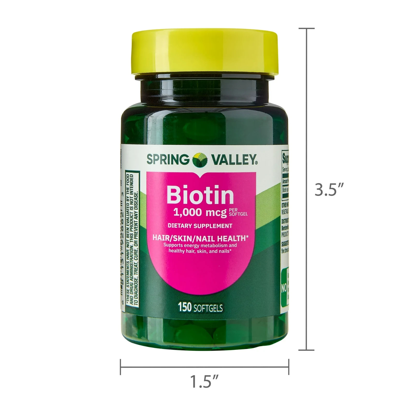 Spring Valley Biotin 1000mcg 150 Softgels Skin Hair Nail Health Supplement USA