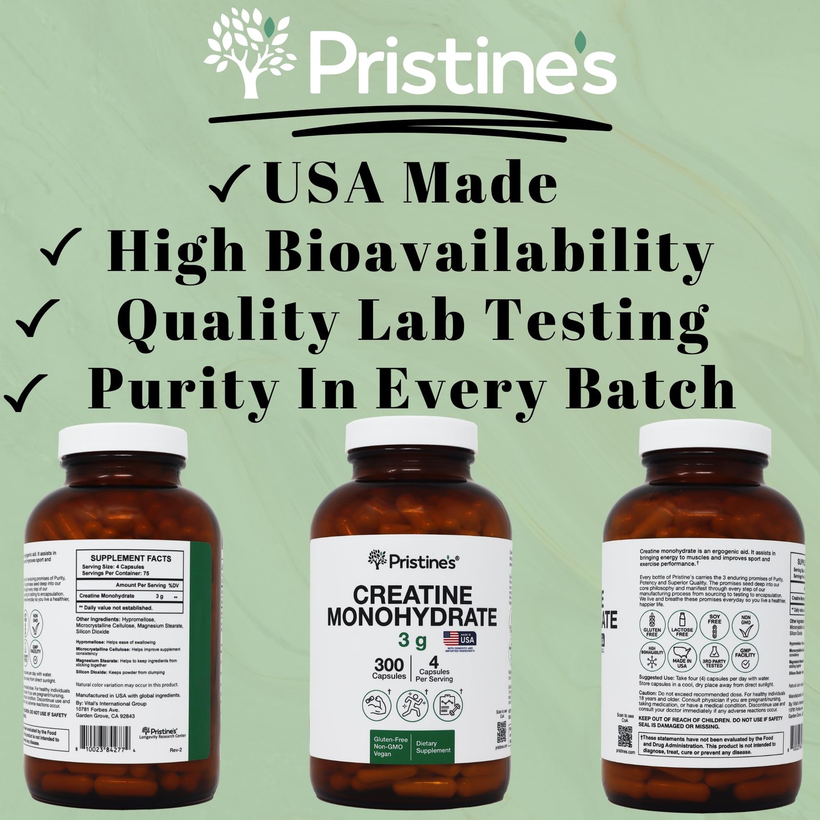 Pristine’S Pristines Creatine Monohydrate Capsules For Women Men – Nsf