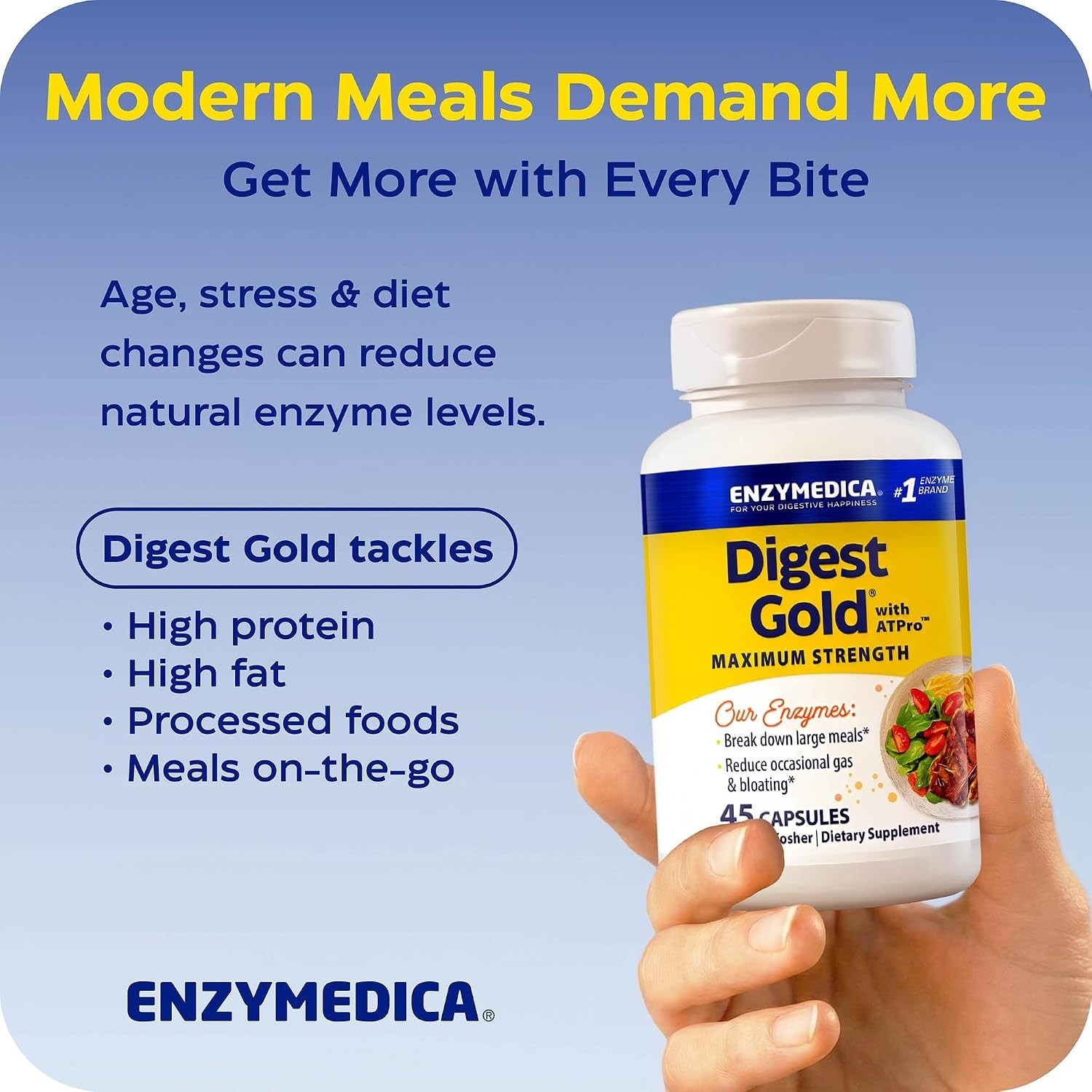 Enzymedica Digest Gold Maximum Strength with ATPro – 45 Capsules – Lot of 2