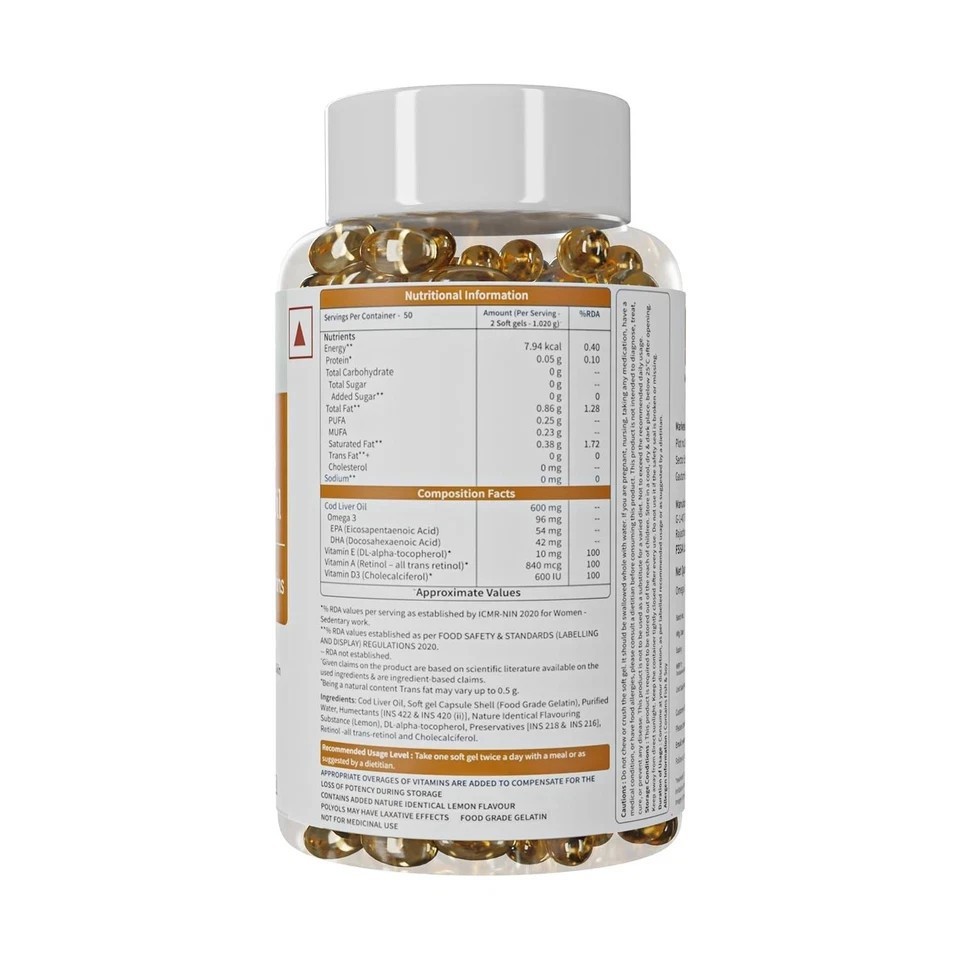 Deep Sea Cod Liver fish Oil Omega 3 Supplement , No Fishy Burp (100 Capsules) B0