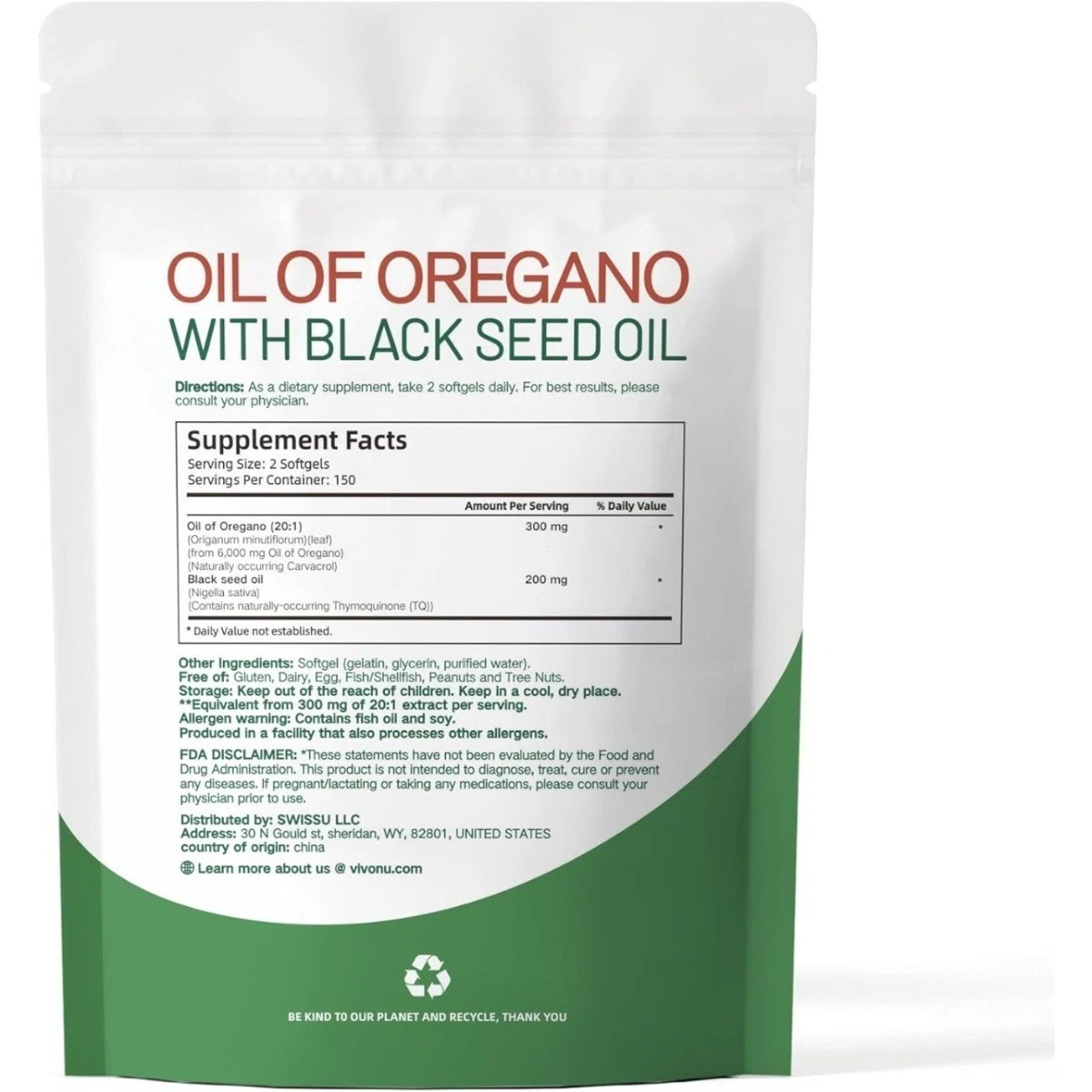 Oil of Oregano with Black Seed Oil Softgels 300 Count 6200mg Herbal Supplement